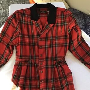 Vintage Red Plaid Women's Trench Coat Dress